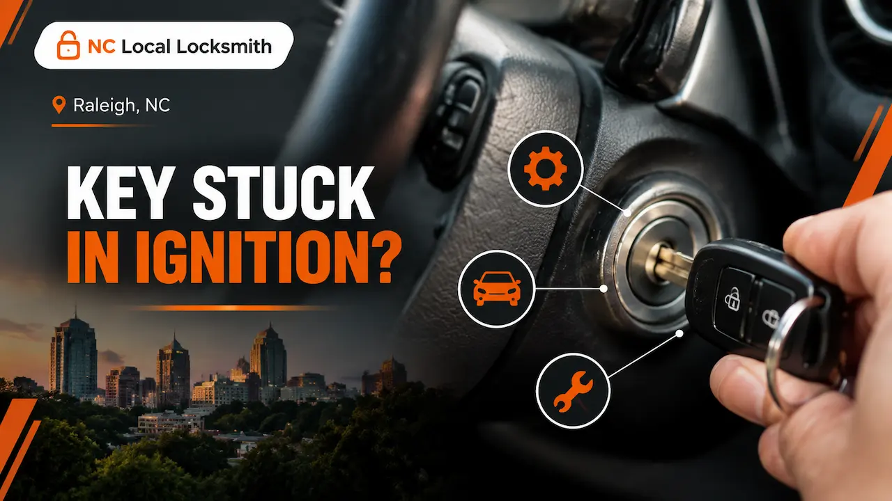 Key stuck in ignition repair service banner for NC Local Locksmith in Raleigh NC